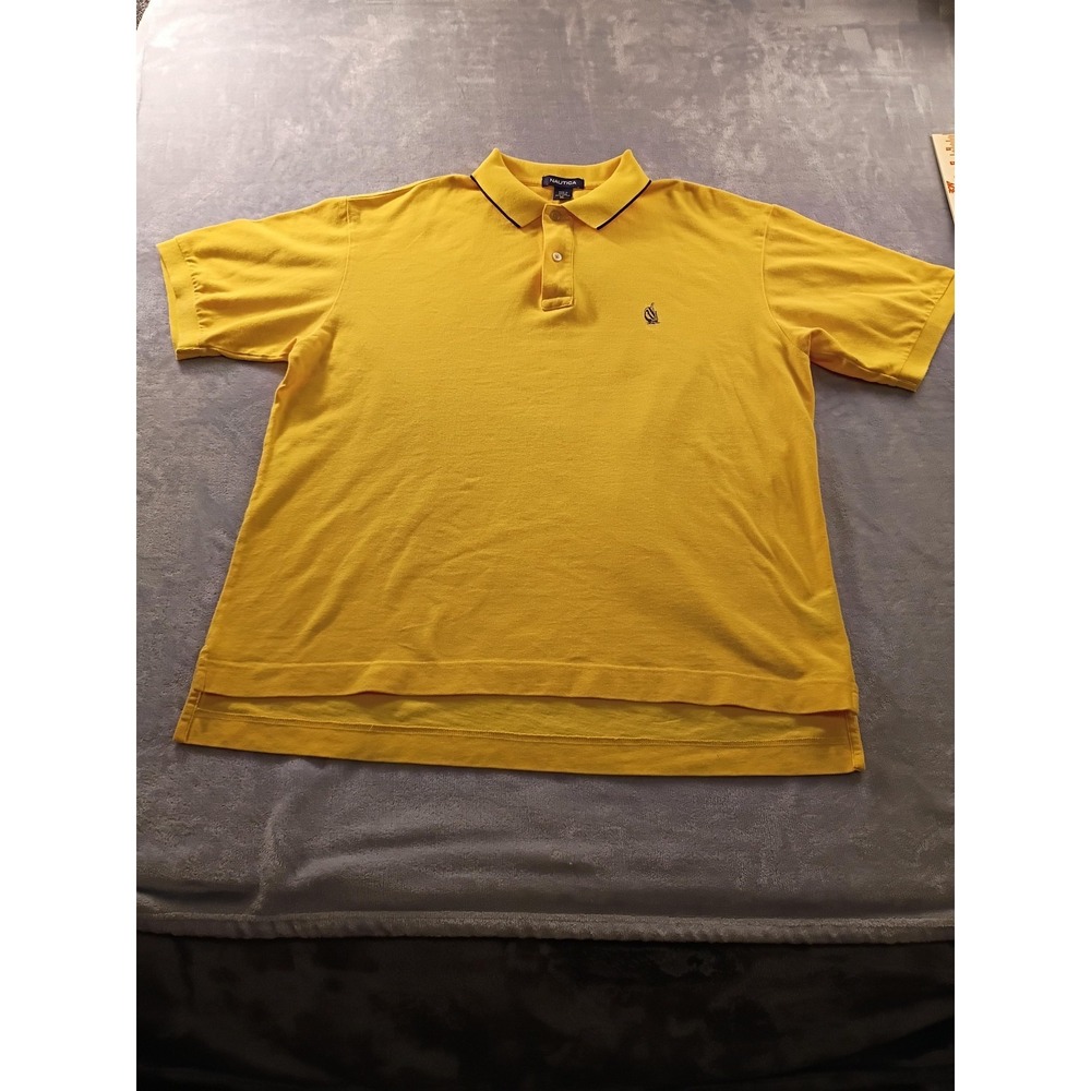 Nautica Polo Shirt Mens‎ XL Yellow Cotton Made Canada Short Sleeve Casual Top